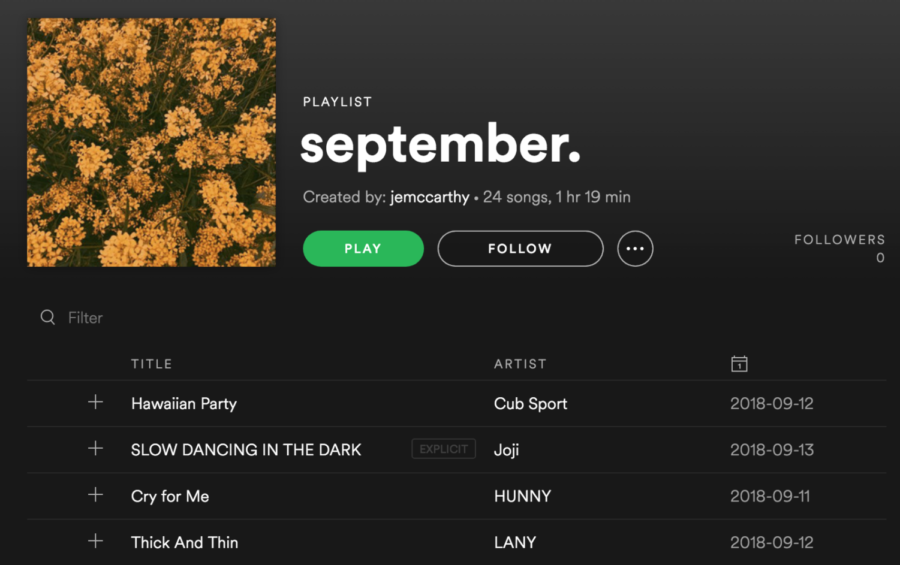 Student+Julia+McCarthy+curates+her+Spotify+playlists+based+on+the+month.