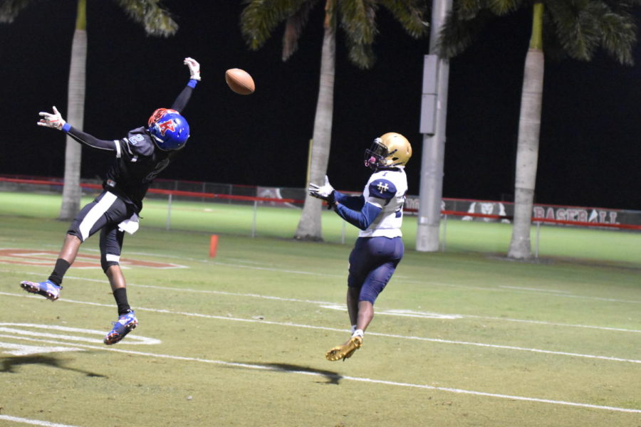 Wide receiver Jalon Hudgins catches the ball to score HTs lone touchdown Friday night