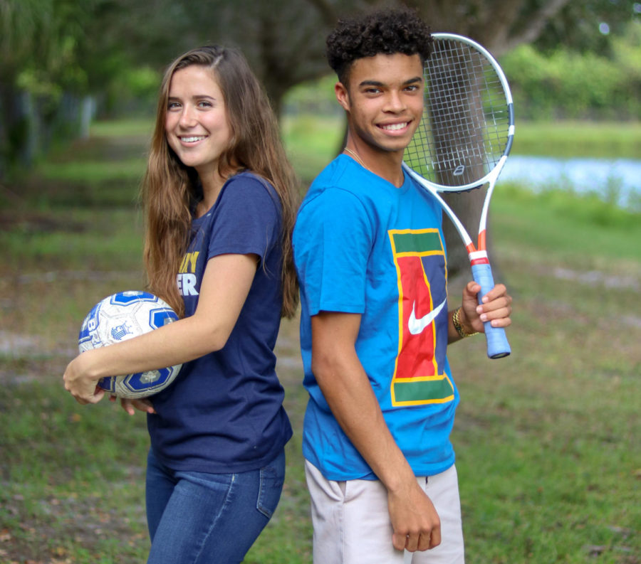 High school soccer player Jessica Baez and club tennis player Nick Olomu.