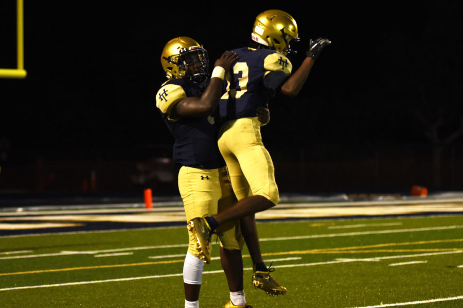 Hill and Chandler celebrating after Hill made a touchdown.