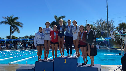 Junior Elle Jacobsen took second place in diving at the state meet in Stuart, FL.