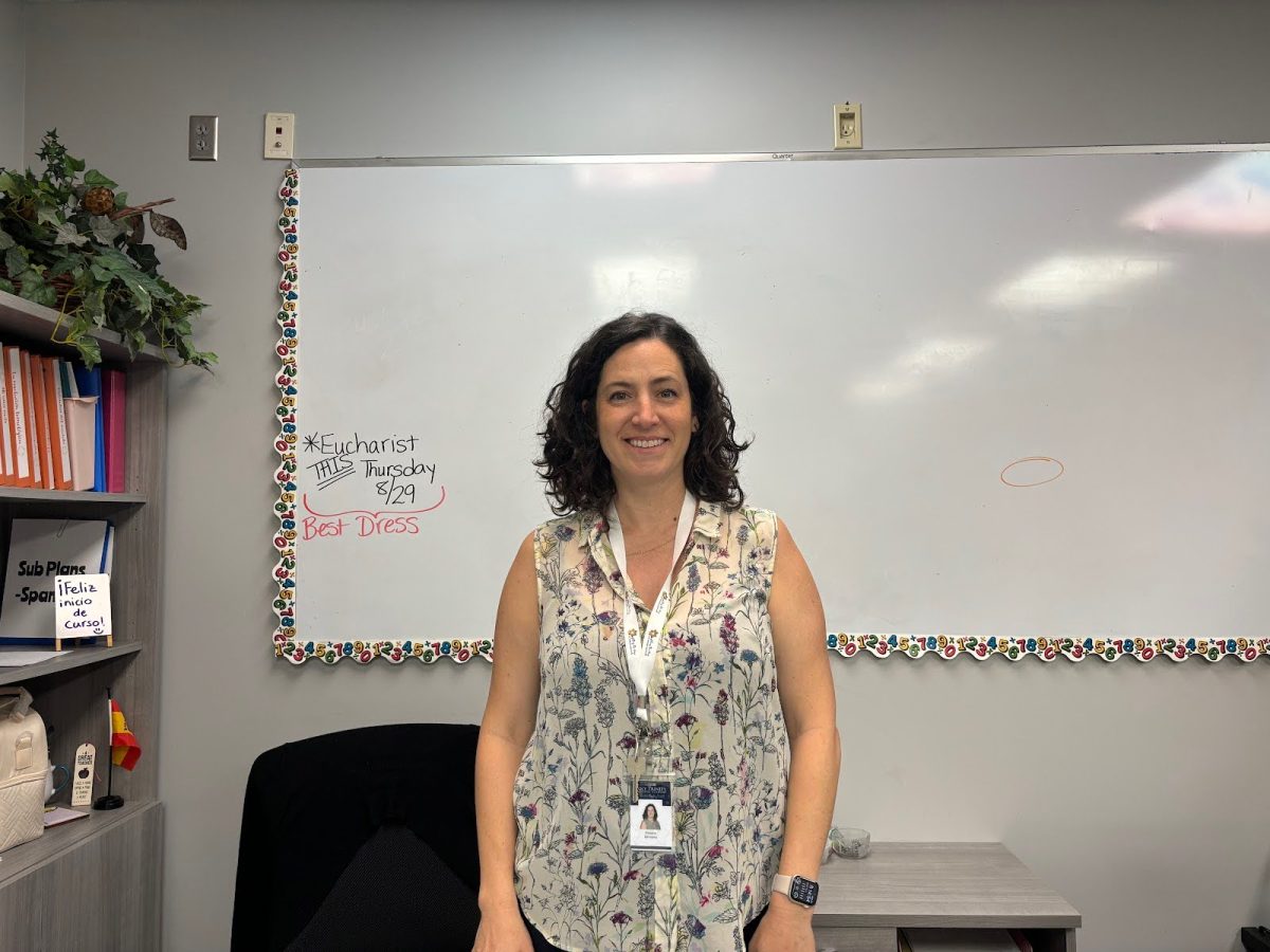 This is Señora Bernabeu’s first year teaching Spanish 2 and Spanish 4 at Holy Trinity.