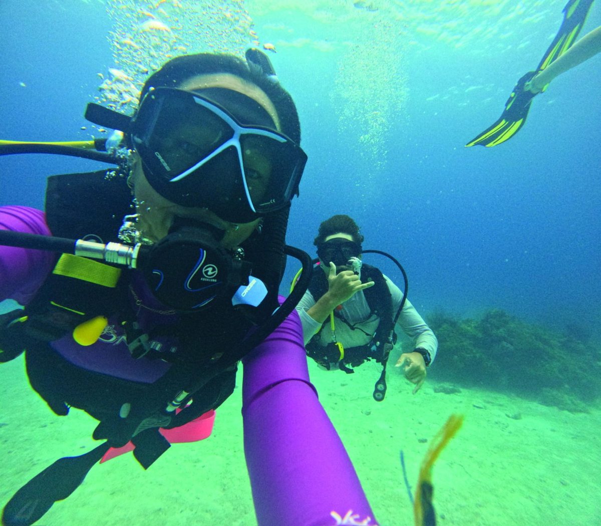 Houston and other students scuba dive off the coast of Eluthra in the Atlantic Ocean.