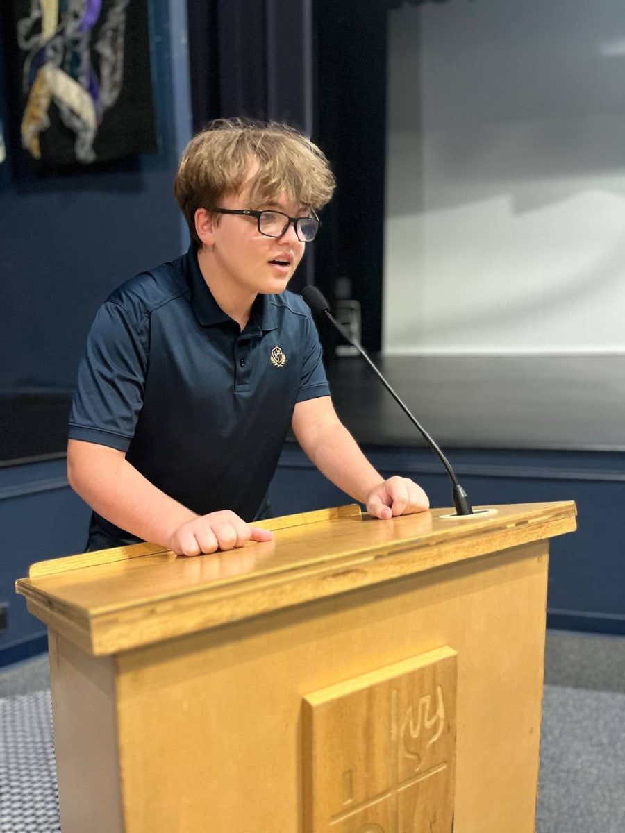 Junior Ethan Rittenhouse practices his public speaking skills.